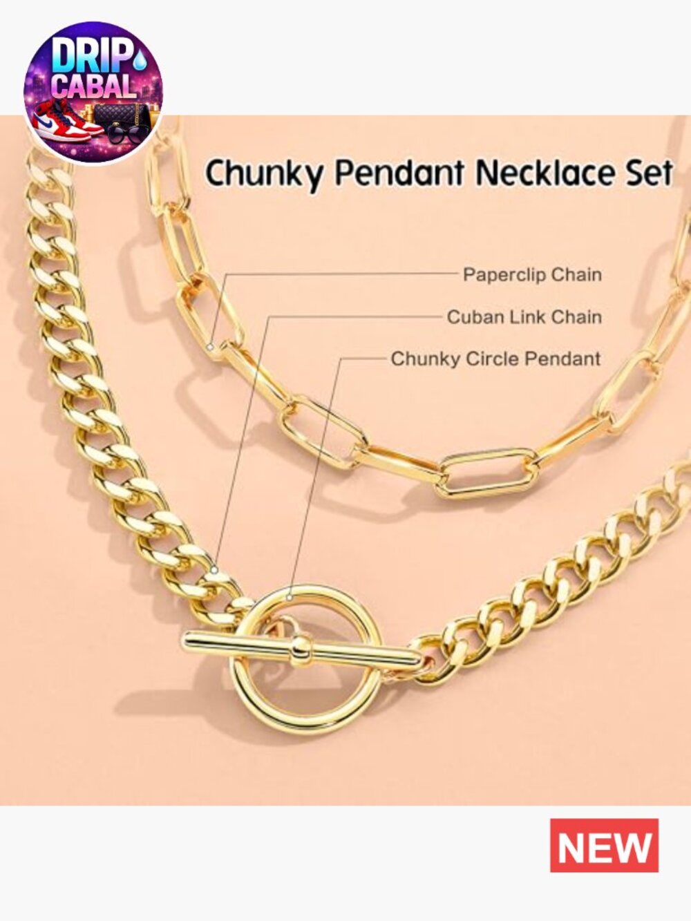 Chunky Gold Layered Paperclip Cuban Chain Necklace Set 2 Pack - Picture 5 of 7